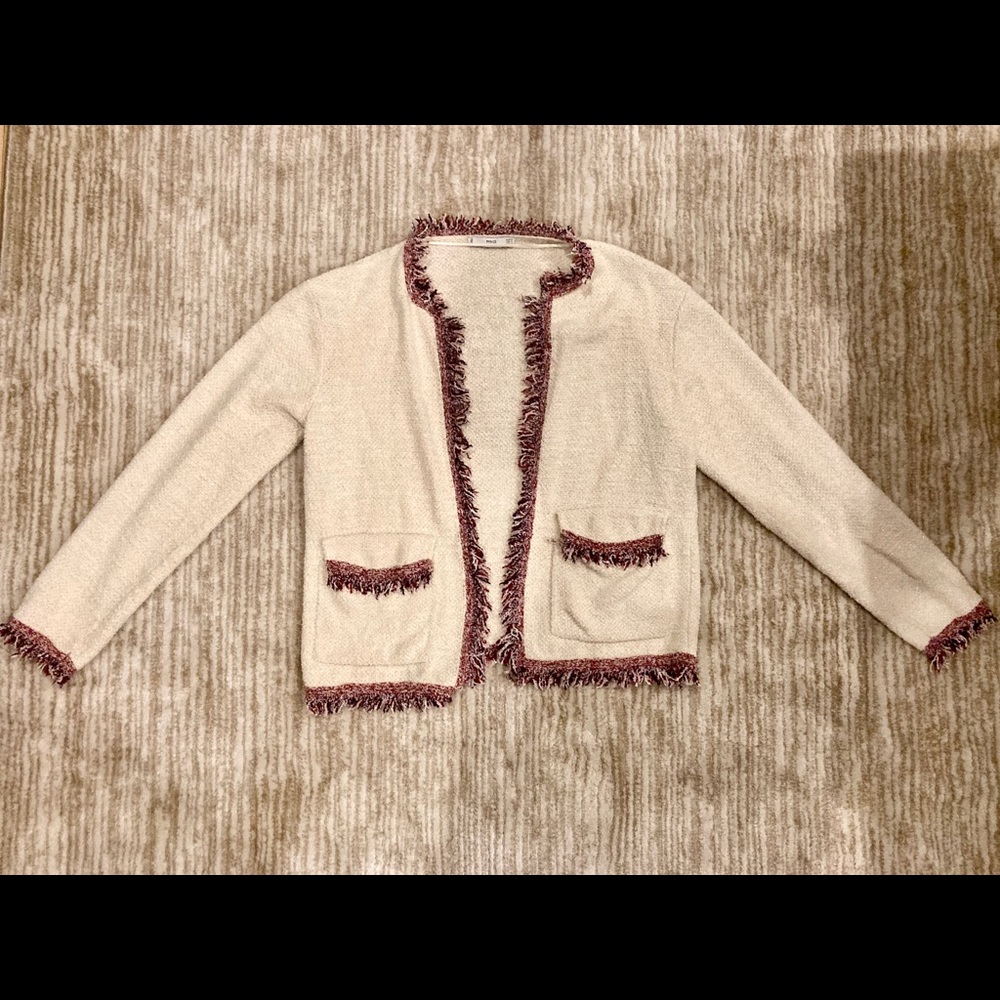 Mango white&gold jacket with red-blue fringe sizeS